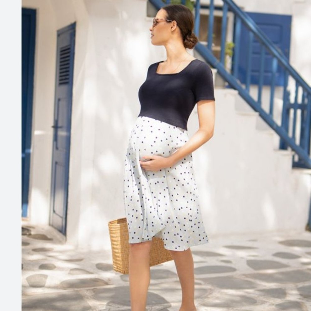 Blue Polka Dot 2 in 1 Maternity Dress
